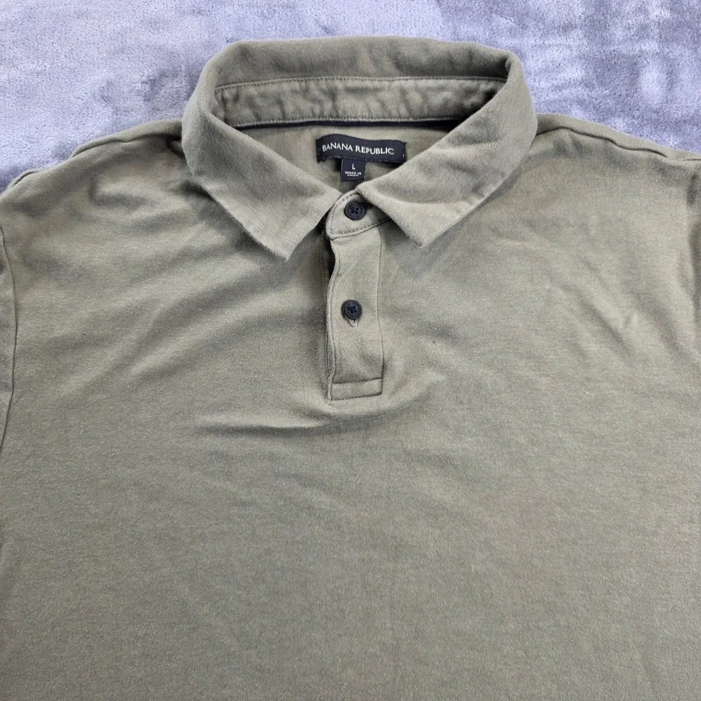 Banana Republic Polo Shirt Lot Mens L Green‎ Short Sleeve 100% Cotton 2 Pack